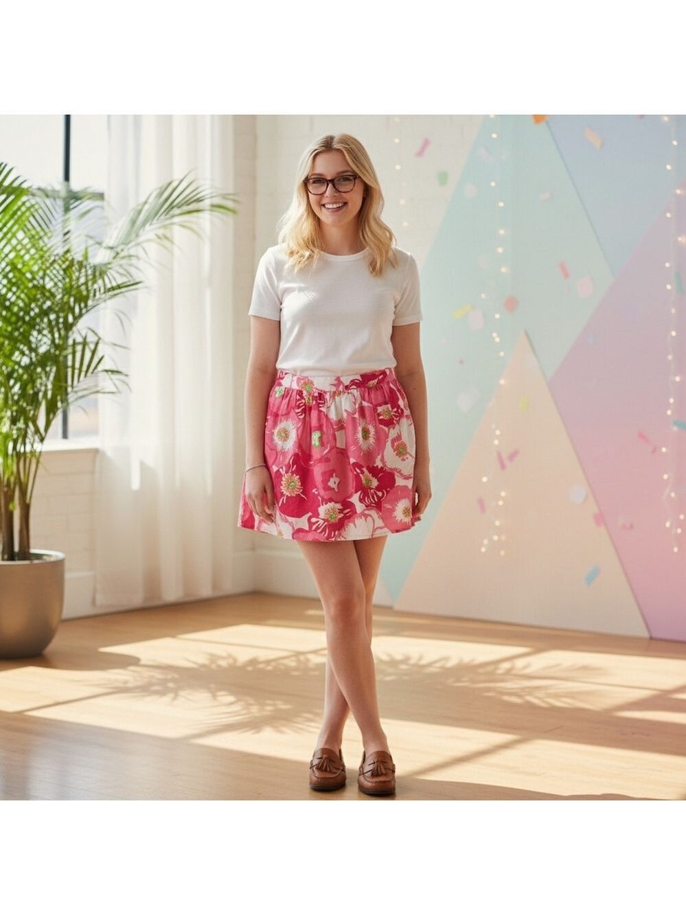 Lilly Pulitzer Hotty Pink Cherry Begonias Cissy Skirt Clip Dot Size 2